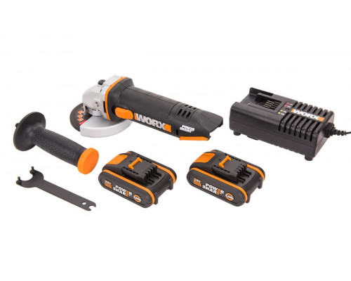 Угловая шлифмашина аккумуляторная WORX WX800, 20В, 115 мм, 2*2,0Ач, кейс