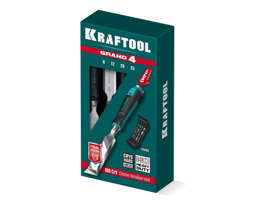 KRAFTOOL GRAND-4 набор стамесок-долот с двухкомпонентной рукояткой, 4 шт