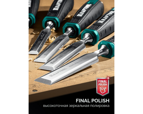 KRAFTOOL GRAND-4 набор стамесок-долот с двухкомпонентной рукояткой, 4 шт