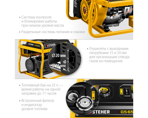 GS-6500Е бензиновый генератор с электростартером, 5500 Вт, STEHER