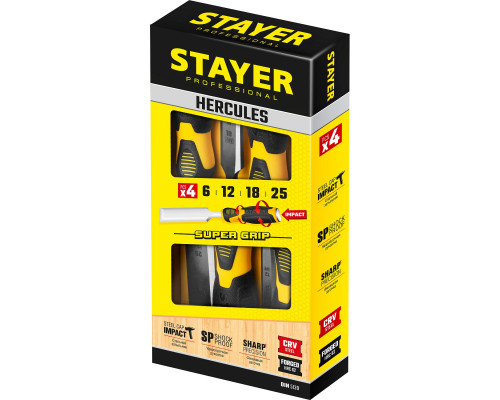 STAYER HERCULES набор стамесок-долот с двухкомпонентной рукояткой, 4шт