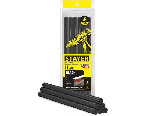 STAYER Black черные клеевые стержни, d 11 мм х 200 мм 6 шт. 125 г.