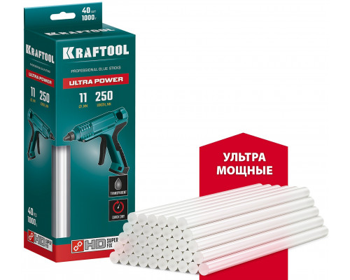 KRAFTOOL Ultra Power ультрамощные прозрачные клеевые стержни, d 11 x 250 мм (11-12 мм) 40 шт. 1 кг