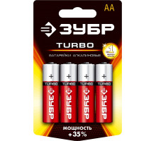 Щелочная батарейка 1.5 В, тип АА, 4 шт, ЗУБР Turbo