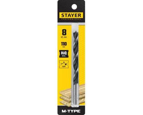 STAYER ″M-type″ 8,0x110/80мм, сверло спиральное по дереву, М-образная заточка