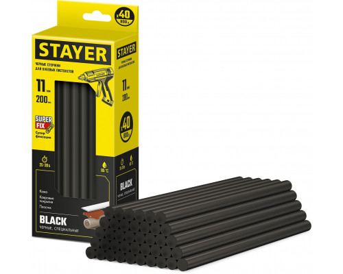 STAYER Black черные клеевые стержни, d 11 мм х 200 мм 40 шт. 0,8 кг.