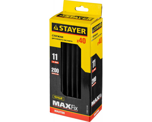 STAYER Black черные клеевые стержни, d 11 мм х 200 мм 40 шт. 0,8 кг.