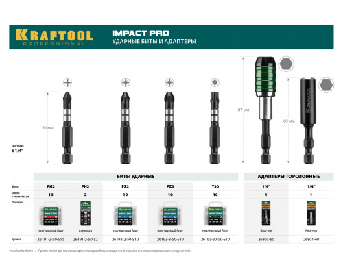 Ударные биты KRAFTOOL PZ 3, 50 мм, 10 шт Impact Pro