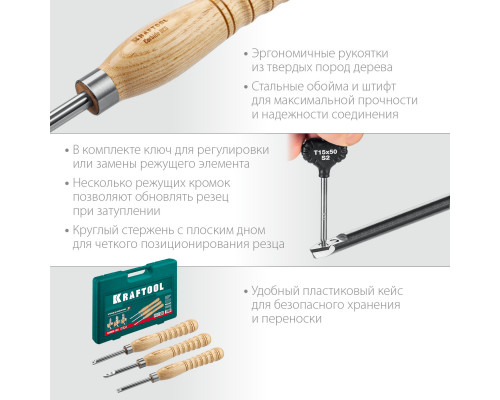 KRAFTOOL Precision-3 набор ручных резцов по дереву, 3шт, Твердосплав