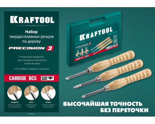 KRAFTOOL Precision-3 набор ручных резцов по дереву, 3шт, Твердосплав