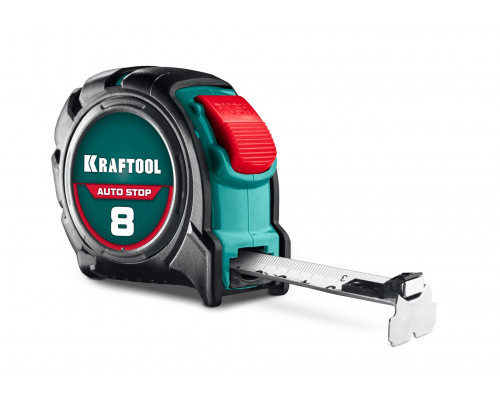 KRAFTOOL AutoStop 8м х 25мм, профессиональная рулетка с автостопом (3412-8-25)