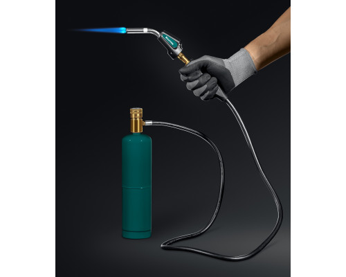 KRAFTOOL KS-8000, со шлангом 1.4м с пьезоподжигом на баллон турбо нагрев + 30% 2000°C, Газовая горелка Blue Fire (55512)