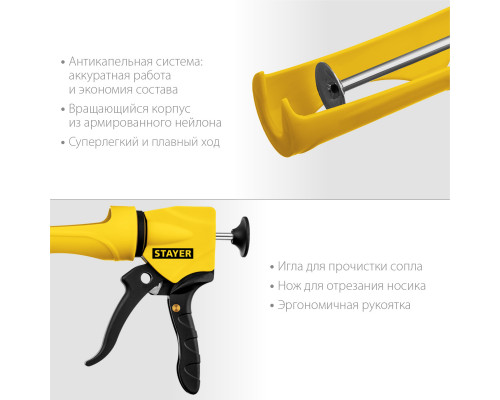 STAYER полукорпусной пистолет для герметика Expert, антикапельная система, 310 мл, серия Professional
