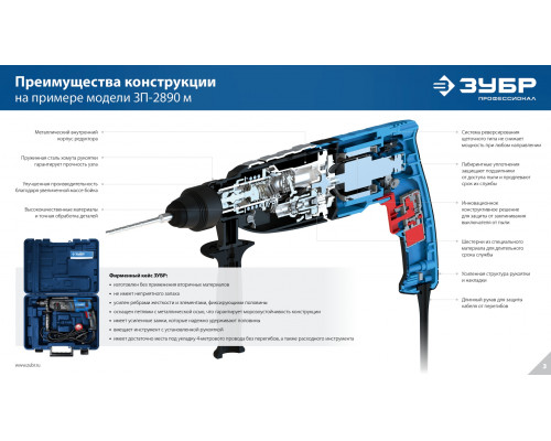 ЗУБР 28 мм, 900 Вт, перфоратор SDS Plus, мет. корпус, Профессионал (ЗП-2890 М)