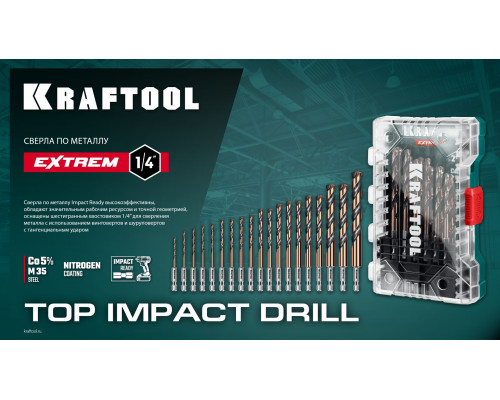 KRAFTOOL НЕХ-1/4″, d 2,0 х 60 мм, сверло по металлу для винтовёртов и шуруповертов IMPACT READY (29652-2)