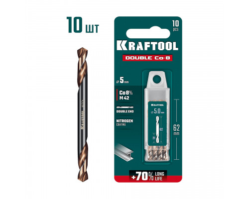 KRAFTOOL DOUBLE Сo-8 5х62мм, Сверло двухстороннее по металлу, сталь M42(+8%Co), класс А (29654-5.0-10)
