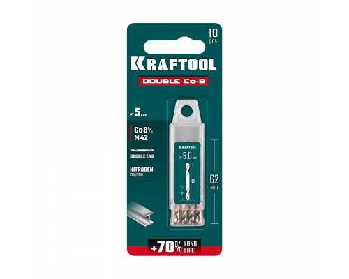 KRAFTOOL DOUBLE Сo-8 5х62мм, Сверло двухстороннее по металлу, сталь M42(+8%Co), класс А (29654-5.0-10)