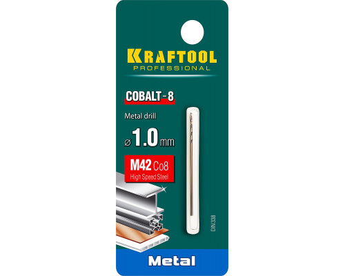 KRAFTOOL COBALT 1.0 х40мм, Сверло по металлу HSS-Co(8%) , сталь М42(S2-10-1-8)