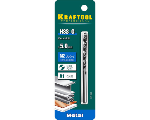 KRAFTOOL HSS-G 5.0 х86мм, Сверло по металлу HSS-G, сталь М2(S6-5-2)