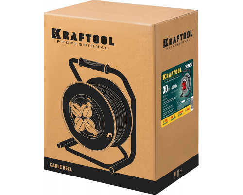 Силовой удлинитель на стальной катушке KRAFTOOL КГ 3х2.5 30м 4000Вт IP44, K-325