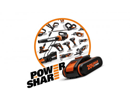 Угловая шлифмашина аккумуляторная WORX WX800, 20В, 115 мм, 2*2,0Ач, кейс