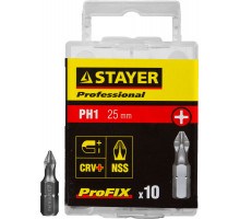 Биты STAYER ″PROFESSIONAL″ ProFix Phillips, тип хвостовика C 1/4″, № 1, L=25мм, 10шт