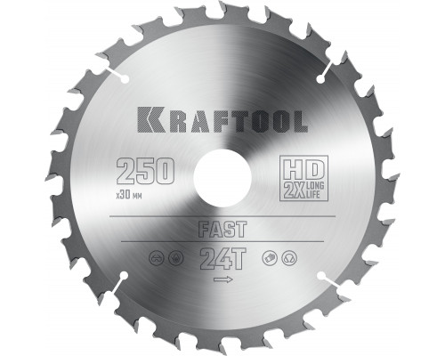 KRAFTOOL Fast, 250 х 30 мм, 24Т, пильный диск по дереву (36950-250-30)
