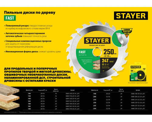 STAYER FAST 210 x 32/30мм 24Т, диск пильный по дереву, быстрый рез