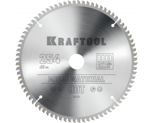 KRAFTOOL Multi Material, 254 х 30 мм, 80Т, пильный диск по алюминию (36953-254-30)