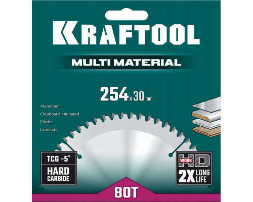 KRAFTOOL Multi Material, 254 х 30 мм, 80Т, пильный диск по алюминию (36953-254-30)
