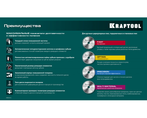 KRAFTOOL Multi Material, 254 х 30 мм, 80Т, пильный диск по алюминию (36953-254-30)