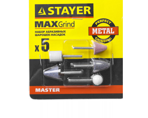 Набор STAYER ″MASTER″: Абразивные минишарошки-насадки для гравера и дрели, хвостовик d 3,2мм, 5 предм.