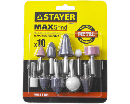 Набор STAYER ″MASTER″: Абразивные минишарошки-насадки для гравера и дрели, хвостовик d 3,2 / 6,0мм, 10 предм.