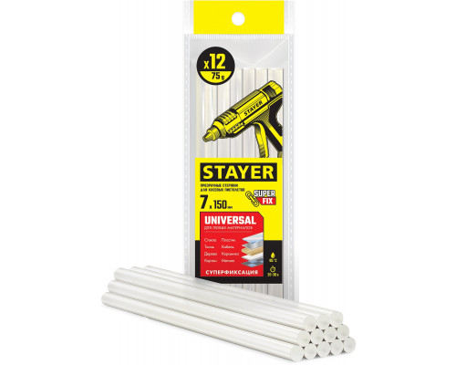 STAYER Universal прозрачные универсальные клеевые стержни, d 7 мм х 150 мм 12 шт. 75 г.