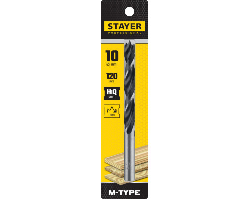 STAYER ″M-type″ 10,0x120/75мм, сверло спиральное по дереву, М-образная заточка