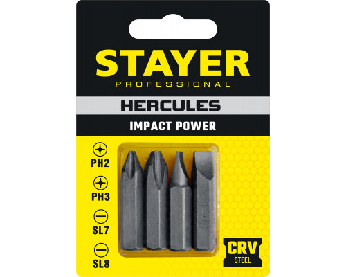 HERCULES Биты для ударной отвертки 4 шт 36 мм, STAYER