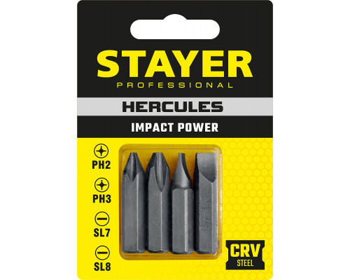 HERCULES Биты для ударной отвертки 4 шт 36 мм, STAYER