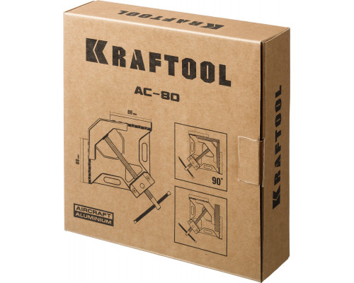 Мощная алюминиевая угловая струбцина KRAFTOOL AC-80 две опорные поверхности по 88 мм, глубина зажима 70 мм