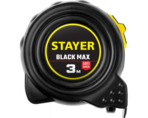 STAYER BlackMax 3м / 16мм рулетка в ударостойком полностью обрезиненном корпусе и двумя фиксаторами