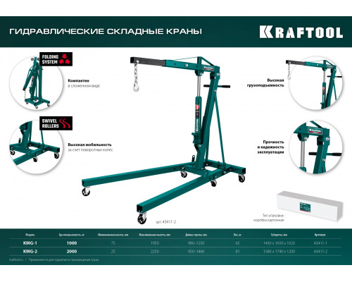 KRAFTOOL KMG-1 1т 75-1950мм кран гидравлический складной