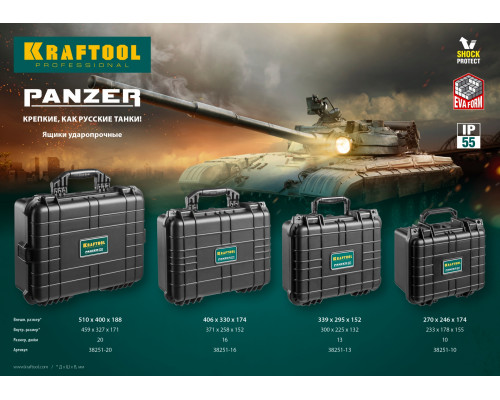Ящик ударопрочный ″PANZER-20″ пластиковый, степень защиты IP55, 20″, KRAFTOOL