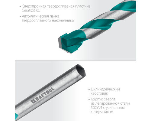 KRAFTOOL KERAMO 5 шт: 4-5-6-8-10 мм набор сверл по керамограниту с твердосплавной пластиной