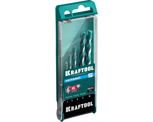 KRAFTOOL KERAMO 5 шт: 4-5-6-8-10 мм набор сверл по керамограниту с твердосплавной пластиной