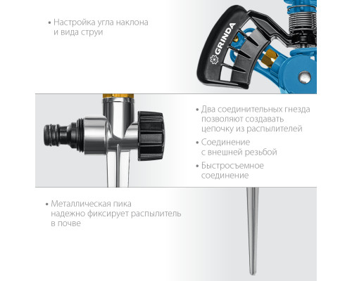 GRINDA PROLine RI-2, 490 м2 полив, на пике, с адаптером, распылитель импульсный, металлический