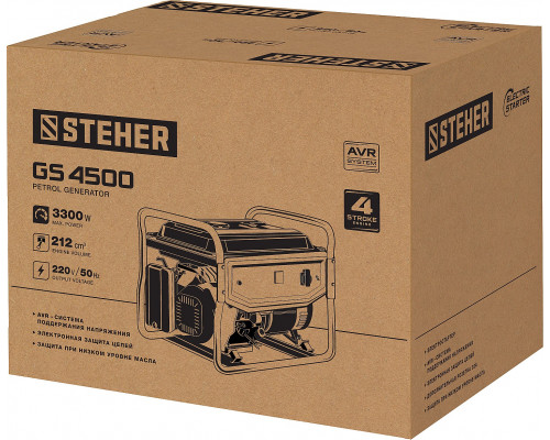 GS-4500 бензиновый генератор, 3300 Вт, STEHER