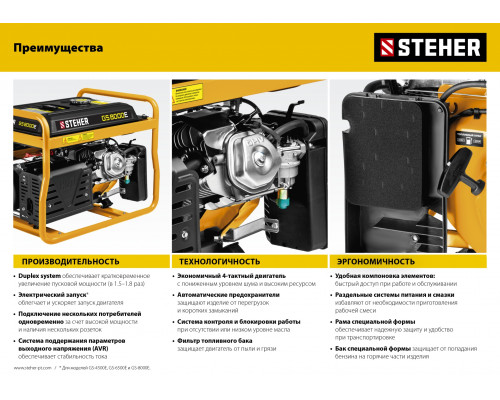 GS-4500 бензиновый генератор, 3300 Вт, STEHER