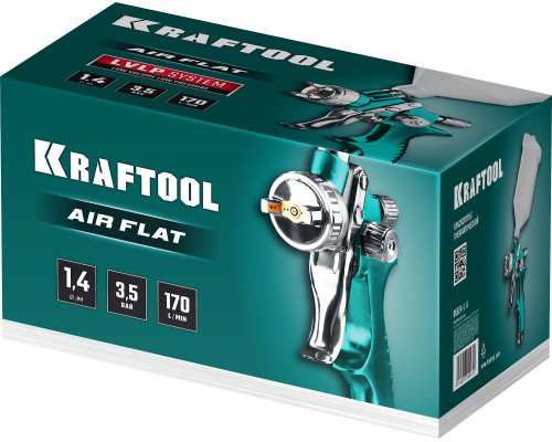 Краскопульт пневматический KRAFTOOL AirFlat LVLP c верхним бачком, 1.4мм