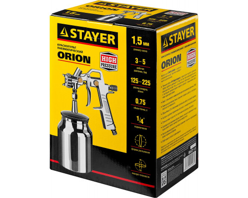 Краскопульт пневматический STAYER ORION S с нижним бачком, 1.5мм
