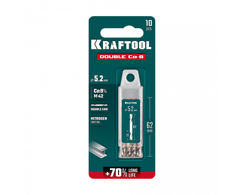 KRAFTOOL DOUBLE Сo-8 5.2х62мм, Сверло двухстороннее по металлу, сталь M42(+8%Co), класс А (29654-5.2-10)