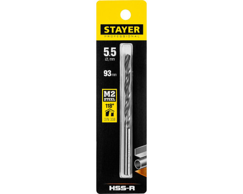 STAYER PROFI 5.5х93мм, Сверло по металлу HSS-R, быстрорежущая сталь М2(S6-5-2)